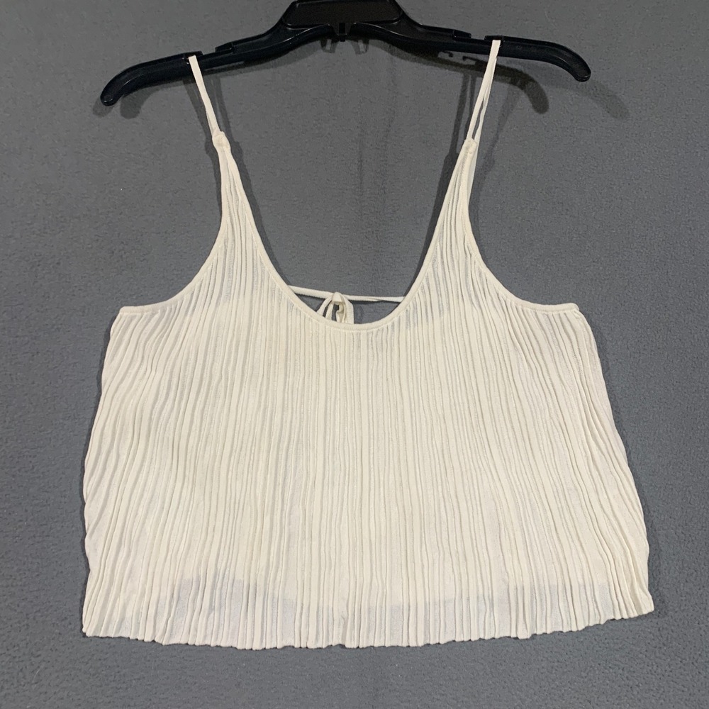 Intimately Free People Cami Top Womens Medium Ivory Ribbed Back Tie Boho Crop
